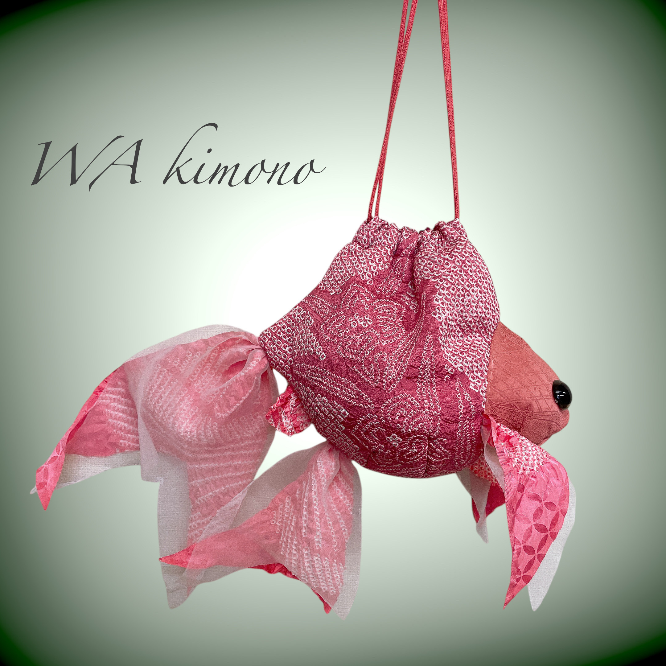 金魚バッグ 絞り ピンク 和小物 金魚 巾着 ポーチ 着物リメイク 衣装 和柄 和装 T71002