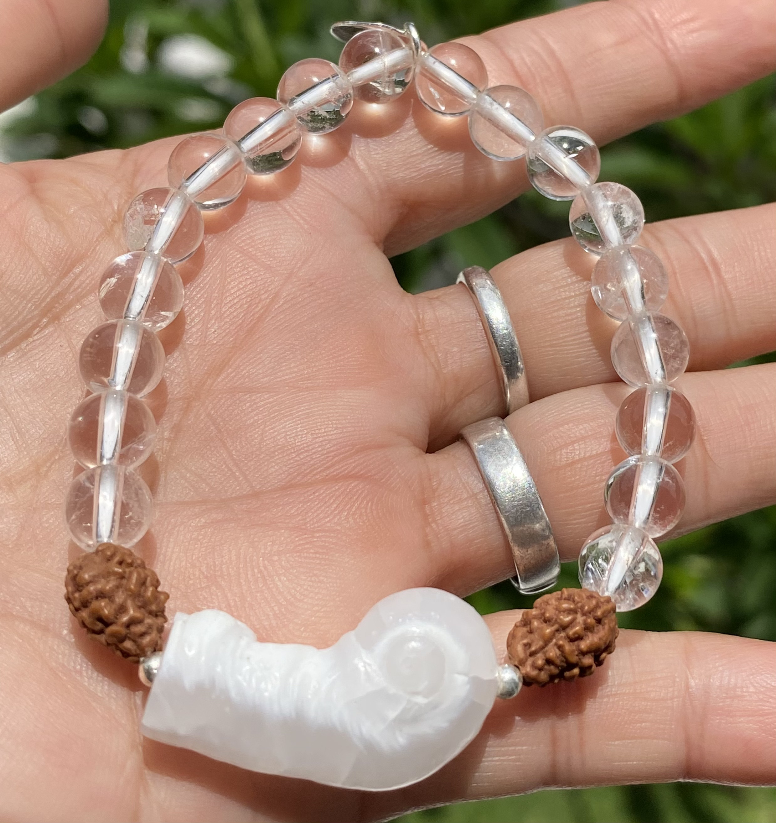 【ナチュラル研磨ケオン天珠】3面アグニ★水晶★ブレスレット