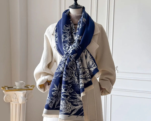 繊細な模様は主役級】ジャガード織ストールマフラー・ガーデンNB