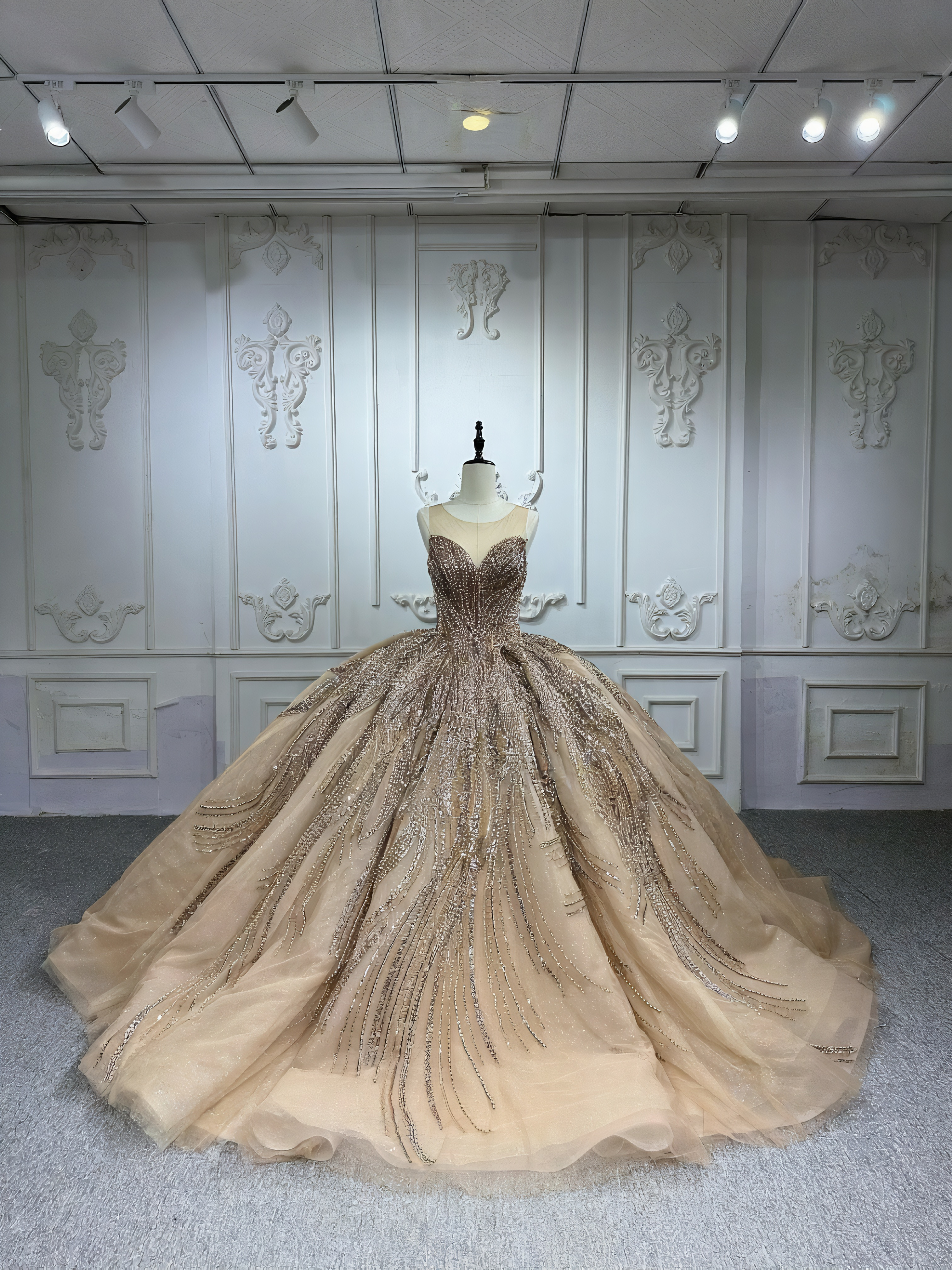 新作躊躇しない　クッキー色コーヒー色　イリュージョンネック　高品質カラードレス　海外挙式コンテストパーティーダンスお呼ば