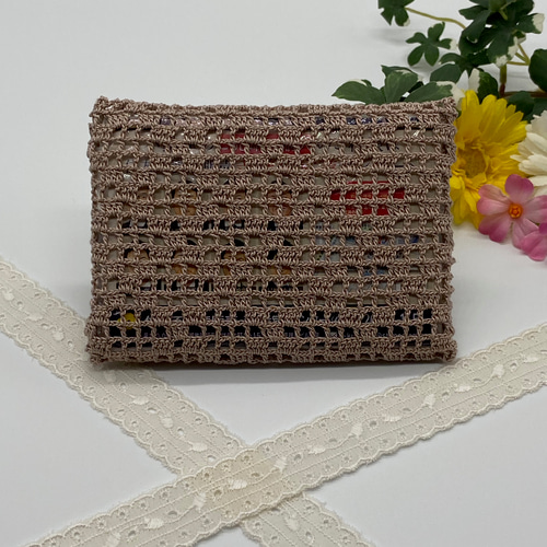 レース編み お花モチーフのポケットティッシュカバー／モカ ティッシュ