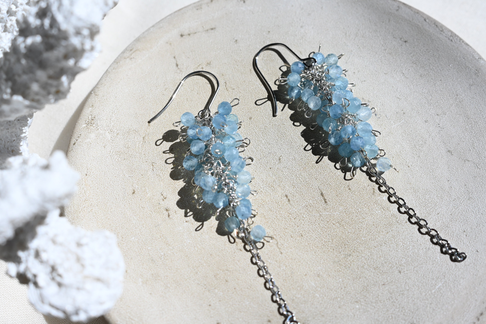 『青藤』　アクアマリン　チェーンピアス/イヤリング　痛くなりにくい