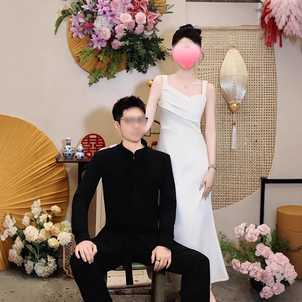 ノースリーブ 白 黒 サテン マーメイドドレス シンプル 韓国風 花嫁 パーティー 演奏会 二次会 前撮り HL411