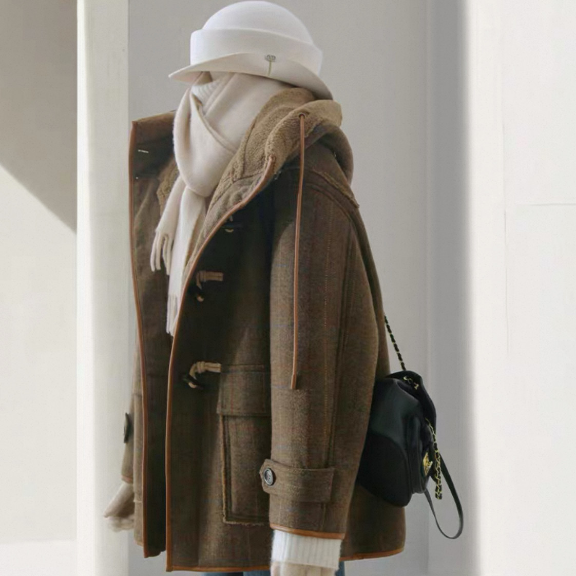 大人が着たいお洒落なコート、チェック柄生地、厚手のコート、冬のコート、裏ボア、裏起毛、防寒対策、秋冬限定、レディース