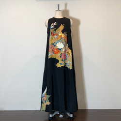 黒留袖 ブラック 着物リメイクシルクロングオープンバックドレス