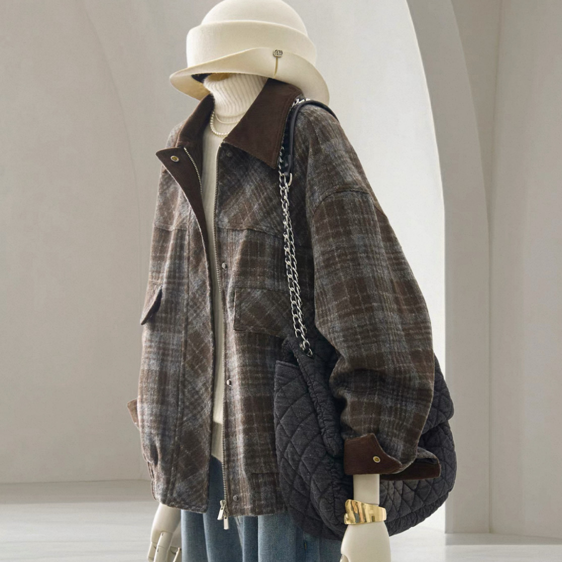 大人が着たいお洒落なコート、チェック柄生地、厚手のコート、冬のコート、防寒対策、秋冬限定、レディース
