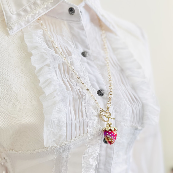 【限定♡】大粒いちご＆大粒パールのペンダント・ハート 4枚目の画像