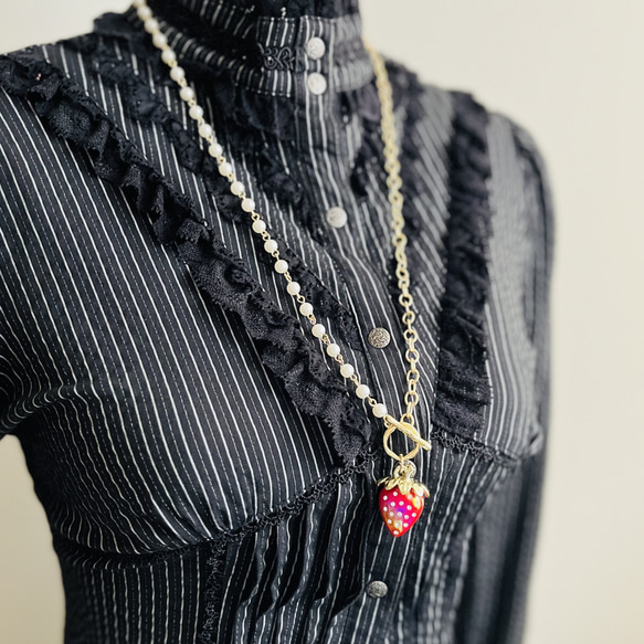 【限定♡】大粒いちご＆大粒パールのペンダント・サークル 6枚目の画像