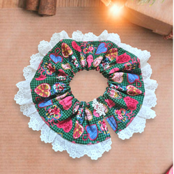 レース衿で和風おめかしバンダナリバーシブル/梅桜和柄ワンコスタイ綿