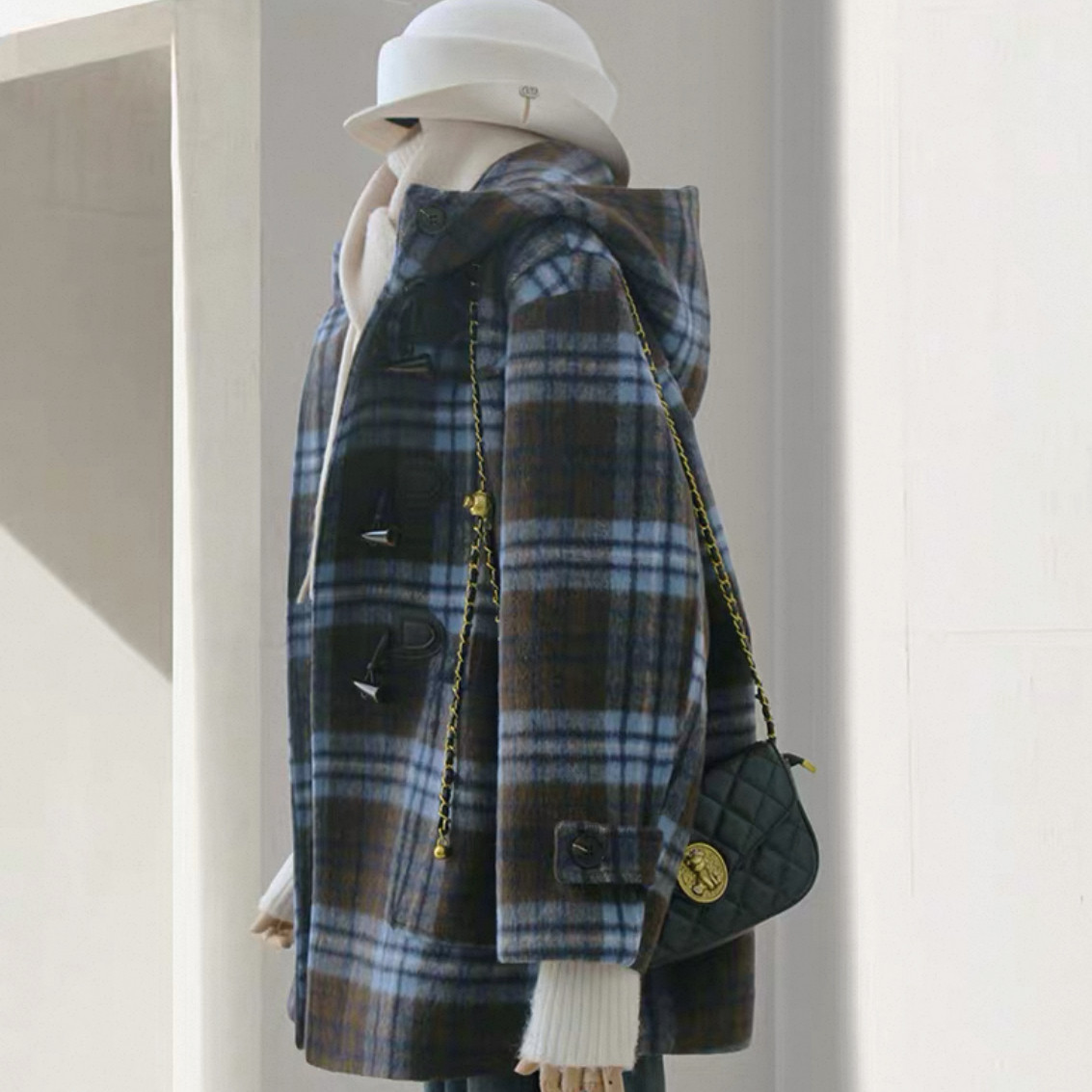 保温力高い大人の冬コート、綿入れのコート、チェック柄、大人が着たいお洒落なコート、厚手のコート、防寒対策、秋冬限定