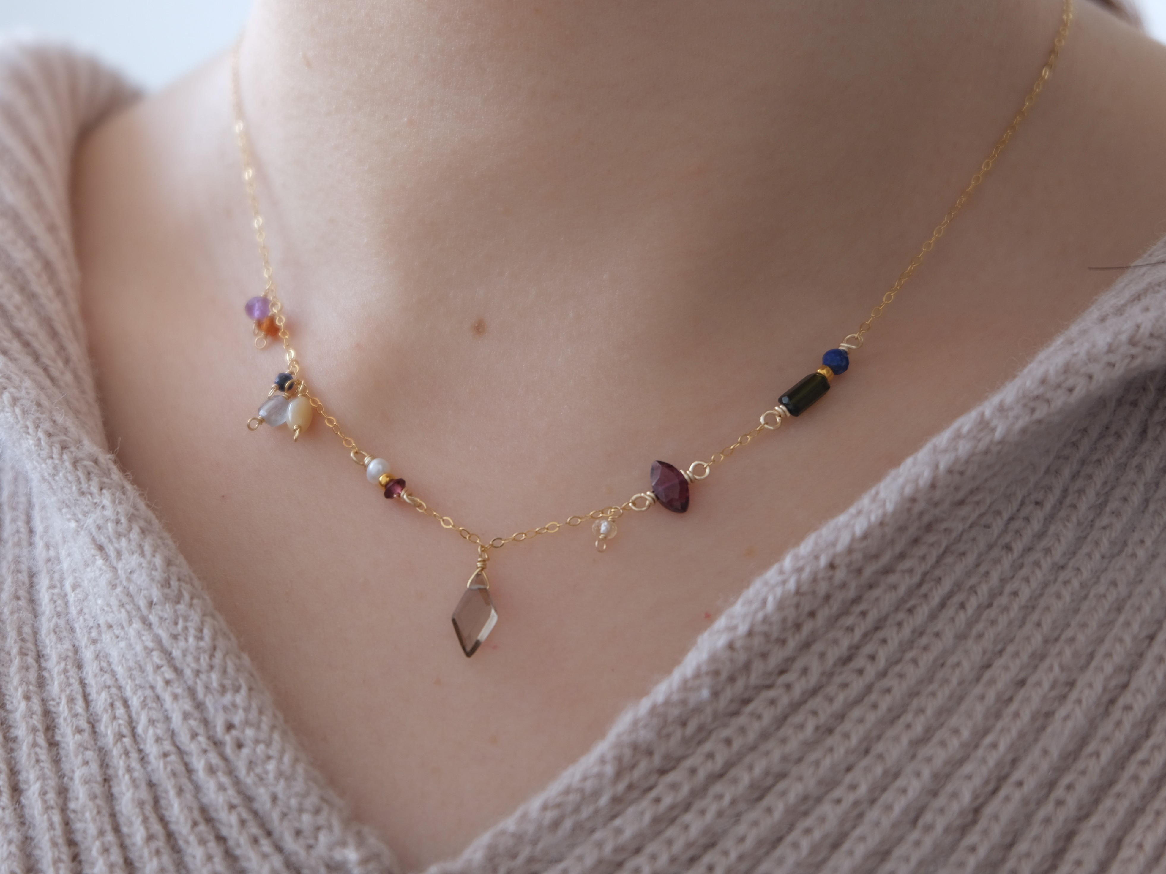 hátíð necklace 天然石ネックレス　スモーキークォーツ ガーネット ラピスラズリ トルマリン