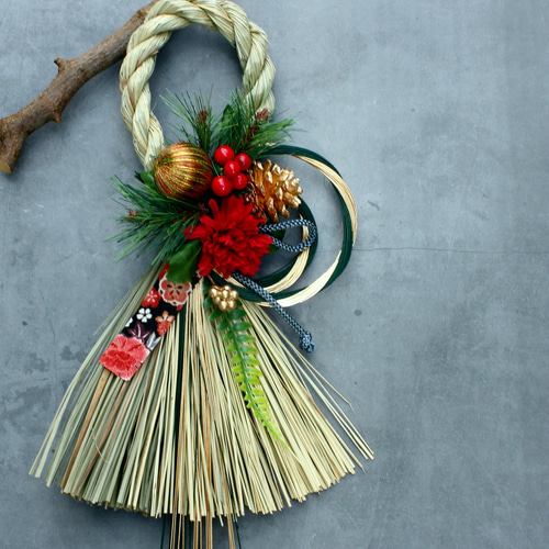 ☆新作割☆まゆ月緑水引お正月しめ縄飾り☆36cm☆ しめ縄・しめ飾り