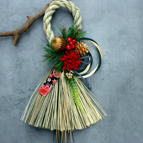 ☆新作割☆まゆ月緑水引お正月しめ縄飾り☆36cm☆ しめ縄・しめ飾り