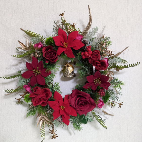 ❤真紅の薔薇と赤のポインセチアの豪華で素敵なビッグなクリスマス