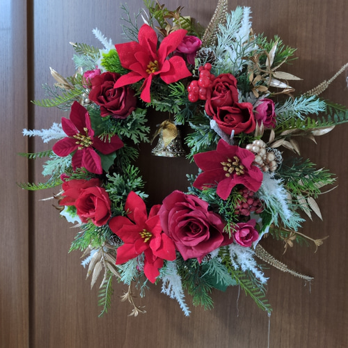 ❤真紅の薔薇と赤のポインセチアの豪華で素敵なビッグなクリスマス