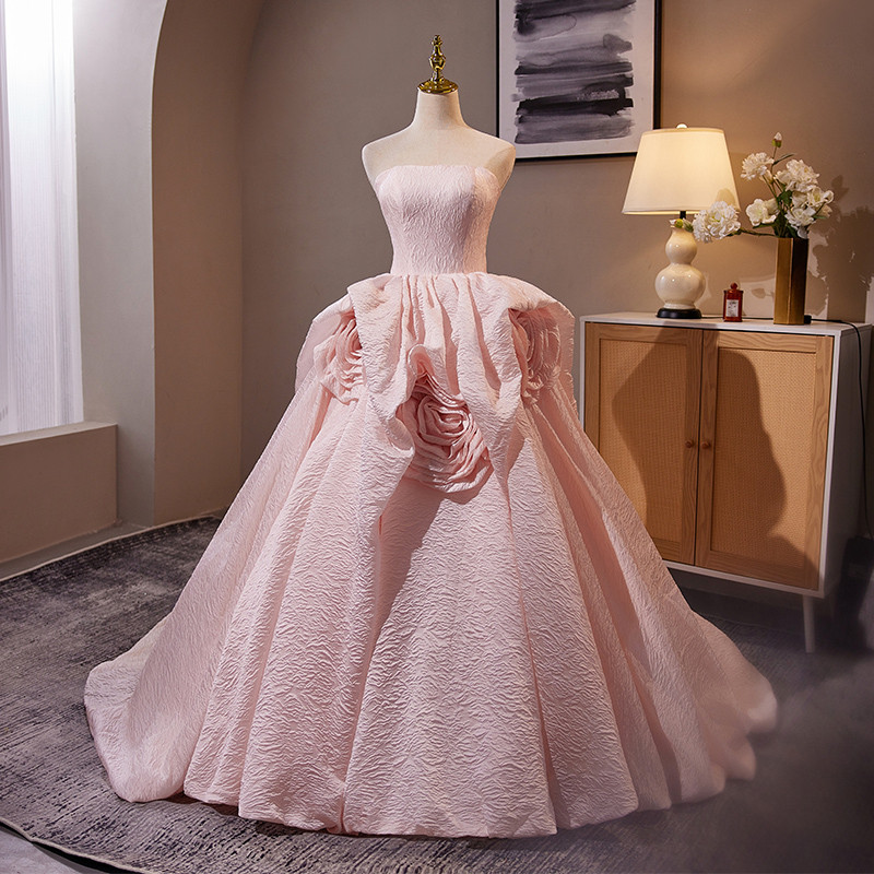 豪華 ピンク 特大立体花 ウェディングドレス プリンセス 花嫁 誕生日 成人式 演奏会 前撮り 披露宴 08937