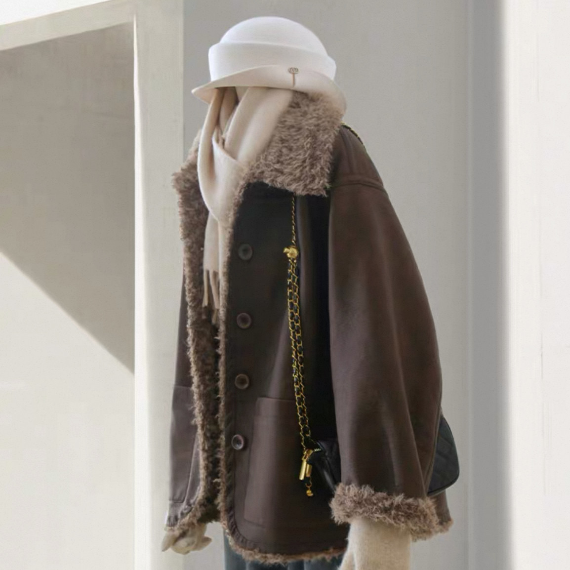 PU革コート、保温力高い大人の冬コート、裏ボア、裏起毛、大人が着たいお洒落なコート、厚手のコート、防寒対策、秋冬限定
