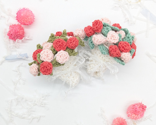 レッド〉花束になるバラのコースター かぎ針編み 編み物 プレゼント