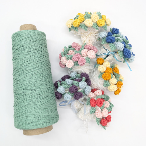 ブルー〉花束になるバラのコースター かぎ針編み 編み物 プレゼント