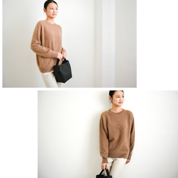 【カシミヤ100%★無縫製】超柔らか起毛│ シームレス│丸ネック│上品│T-238 18枚目の画像