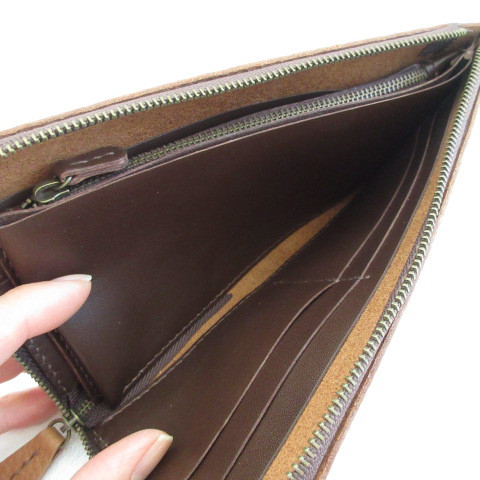 手縫い♪通帳もスリムに入る《牛革》Ｌ字ファスナーロングウォレット・シュリンク・ライトブラウン026