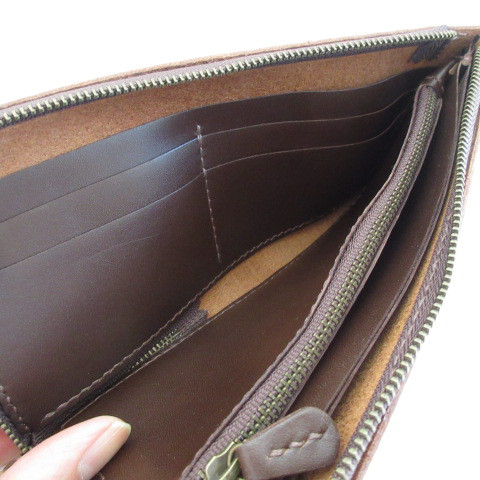 手縫い♪通帳もスリムに入る《牛革》Ｌ字ファスナーロングウォレット・シュリンク・ライトブラウン026