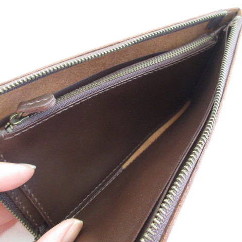 手縫い♪通帳もスリムに入る《牛革》Ｌ字ファスナーロングウォレット・シュリンク・ライトブラウン026