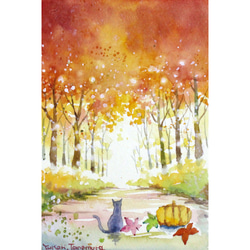 原画】庭園の風景（水彩画/額無し）☆送料無料 風景画 新緑 絵画