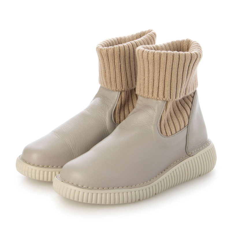 【日本製】やわらか本革×暖かニットブーツ　EEEE