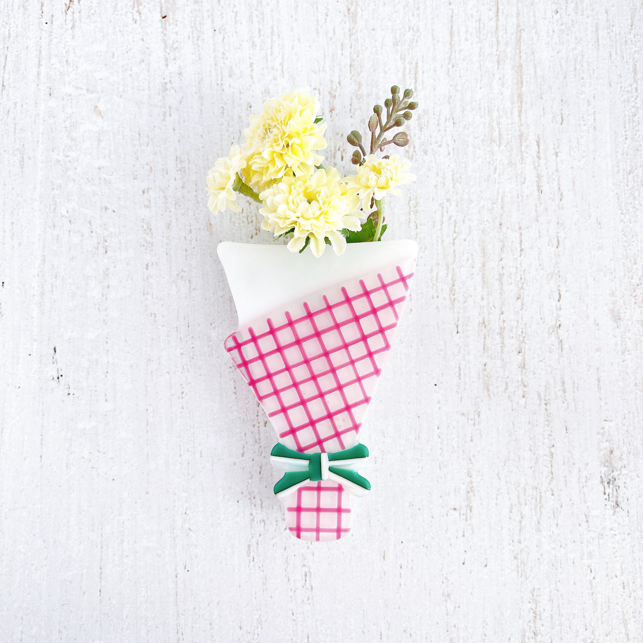 受注制作 ガラスのブーケ　壁掛けフラワーベース　ピンク