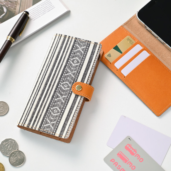 全機種対応 スマホケース 手帳型 【 白縞 】iPhone android Xperia AQUOS AZ01K 7枚目の画像