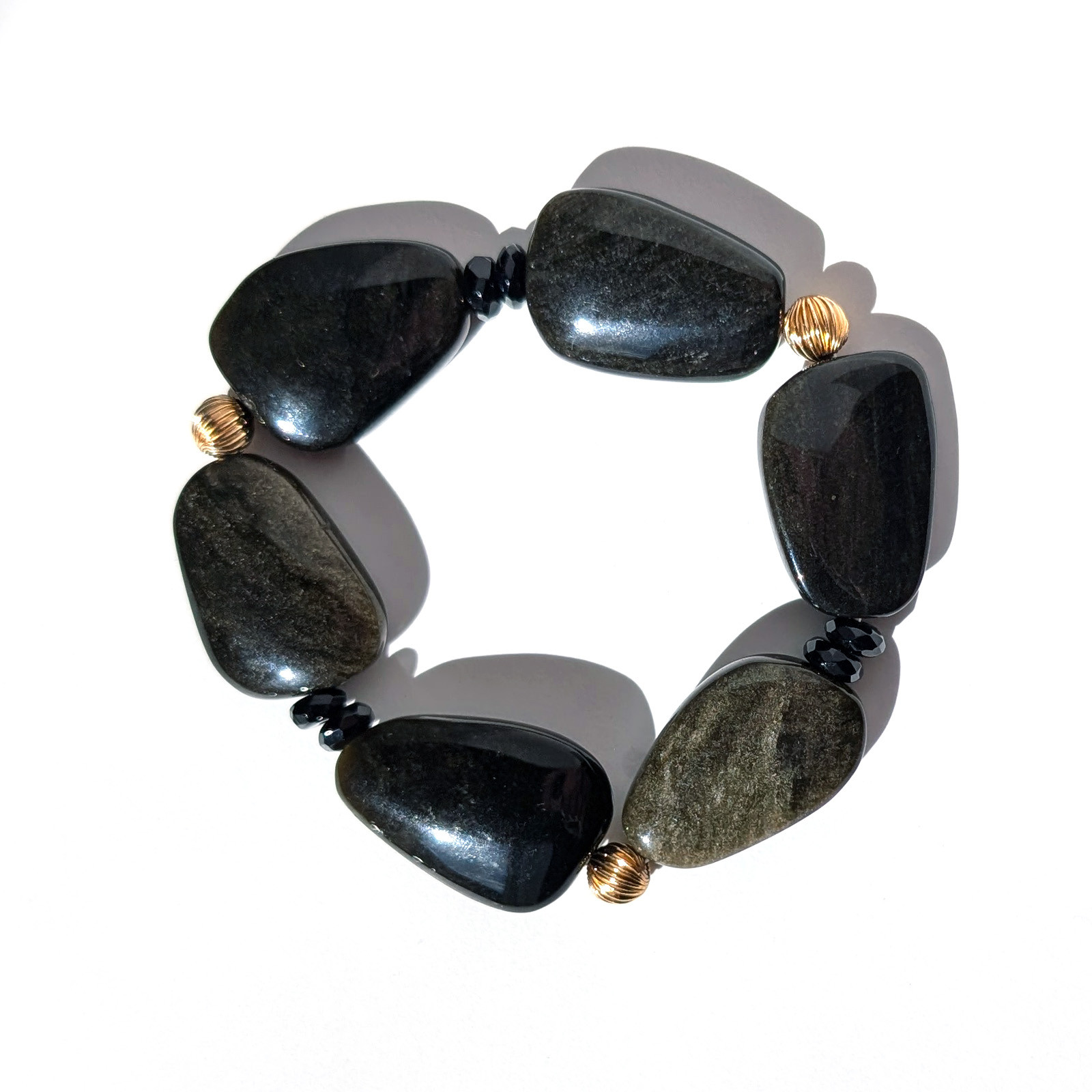 Obsidian×Onyx／一点もの ゴールデンシャインオブシディアン×オニキス×14kgfビーズブレスレット