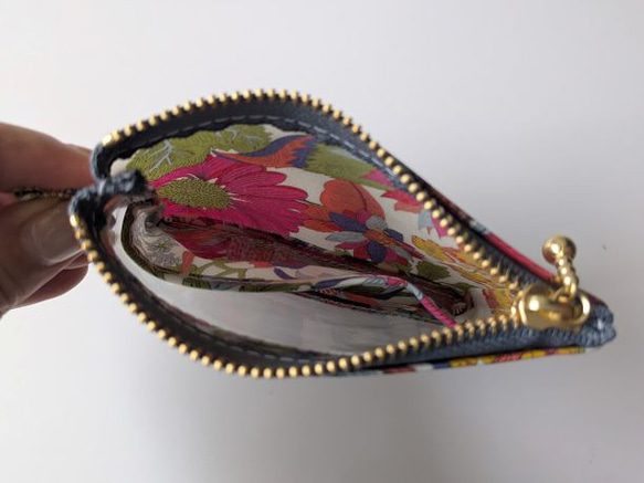 仕切り付きxxs-3（カードサイズ）　リバティラミ　アンジェリカガーラ　クリアポーチ　♡大胆な大花 6枚目の画像