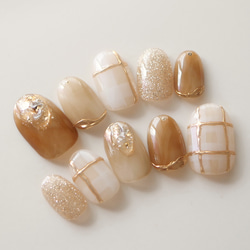 キャラメルブラウンニュアンスネイル◇ネイルチップ【casual-No.75