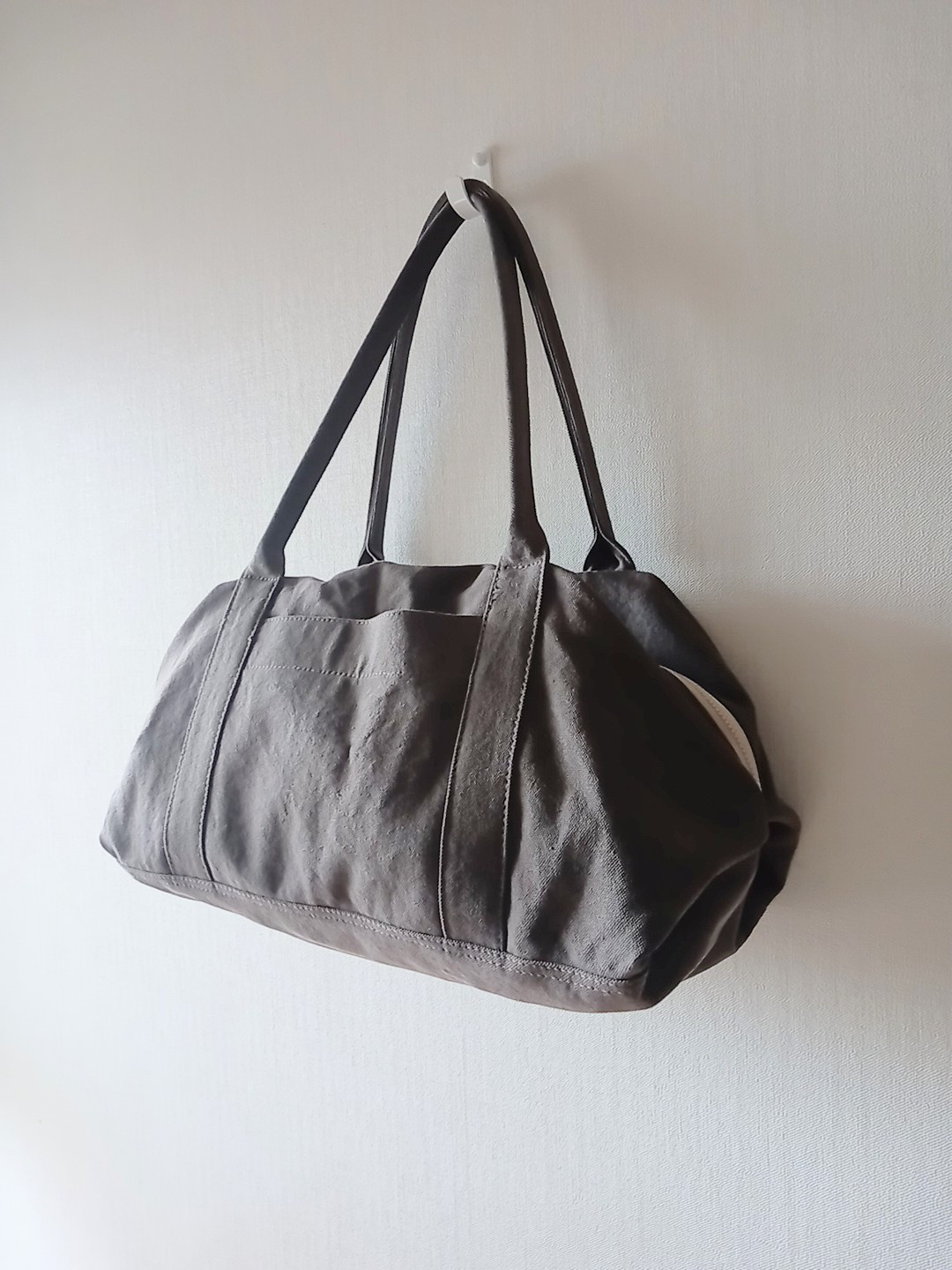 冬の新色！☆ヴィンテージ加工帆布☆のキャラメルボストンバッグ【チャコールグレーＬ】