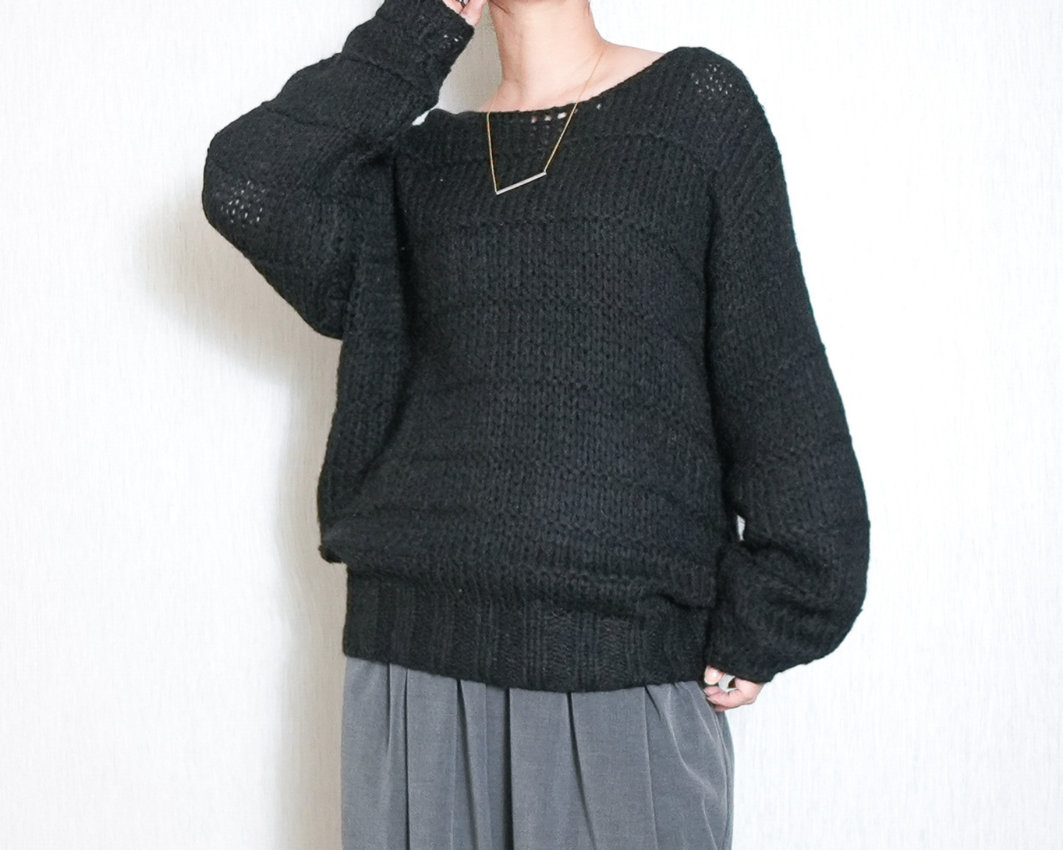 数量限定！【モヘア混であたたか】ぽってりお袖のふわふわニット★ブラック / 大人の上質ニットセーター / ゆったり楽ちん