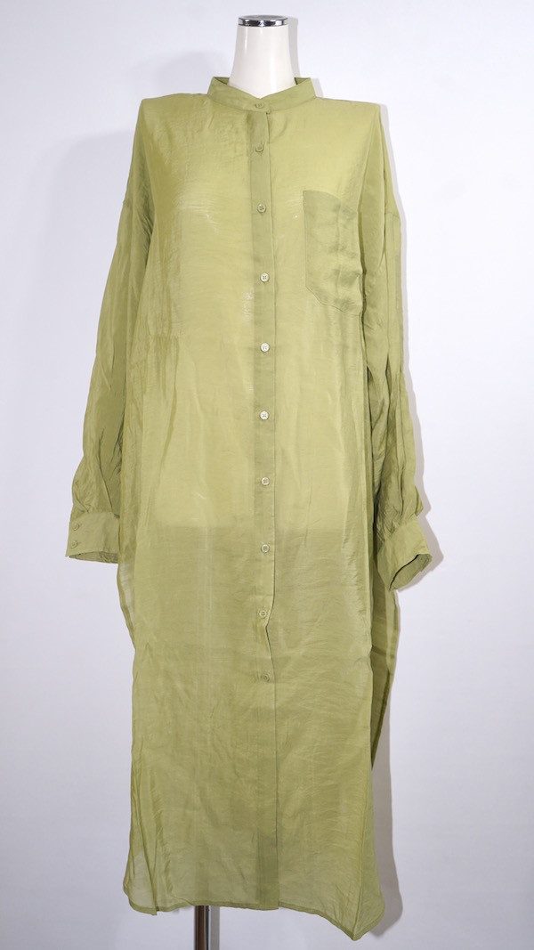 2way Sheer Long Shirts Onepiece (green tea)　シャツ  きれいめ