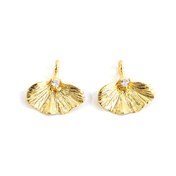 ejp919【2個入り】ストーン付きイチョウチャーム 約13mm｜真鍮製・日本製・低金属アレルギー対応 2枚目の画像