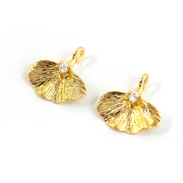 ejp919【2個入り】ストーン付きイチョウチャーム 約13mm｜真鍮製・日本製・低金属アレルギー対応 3枚目の画像