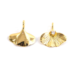 ejp919【2個入り】ストーン付きイチョウチャーム 約13mm｜真鍮製・日本製・低金属アレルギー対応 5枚目の画像