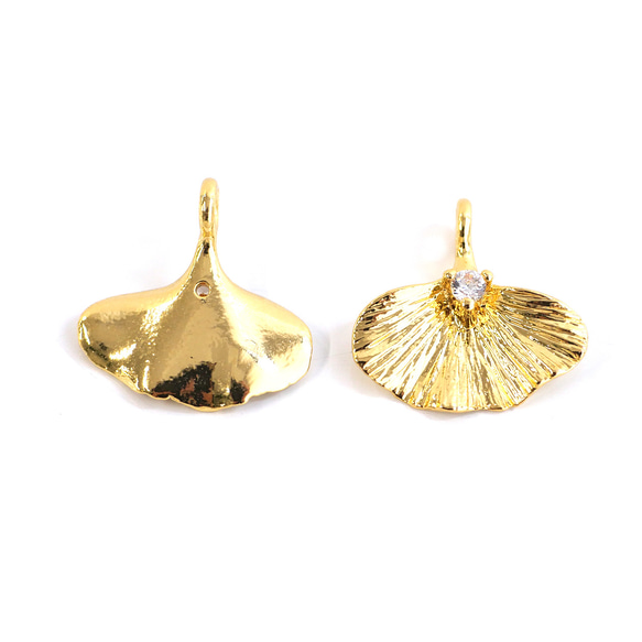 ejp919【2個入り】ストーン付きイチョウチャーム 約13mm｜真鍮製・日本製・低金属アレルギー対応 5枚目の画像