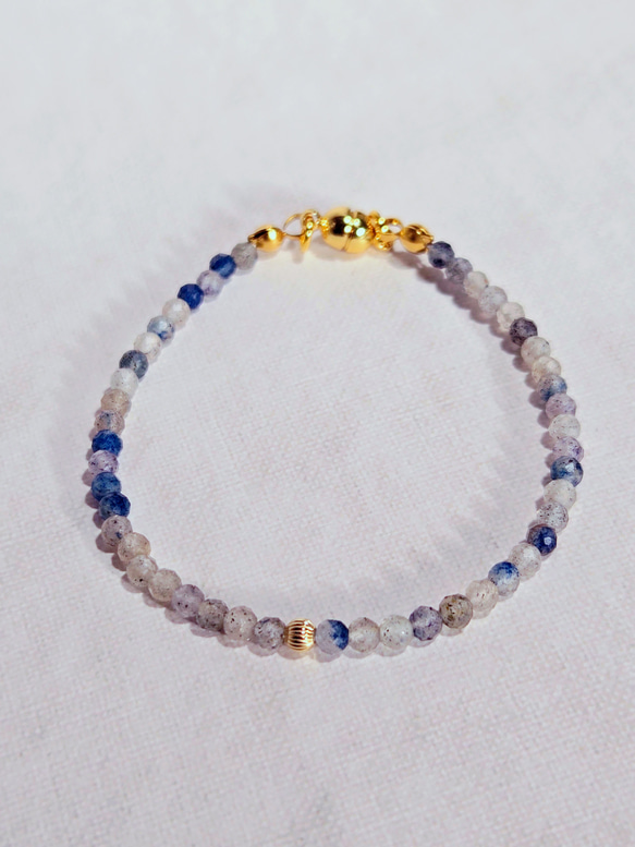 14kgf・デュモルツェライトインクオーツの細身ブレスレット　＼不器用さんでも安心、ストレスゼロのワンタッチ装着！／ 1枚目の画像