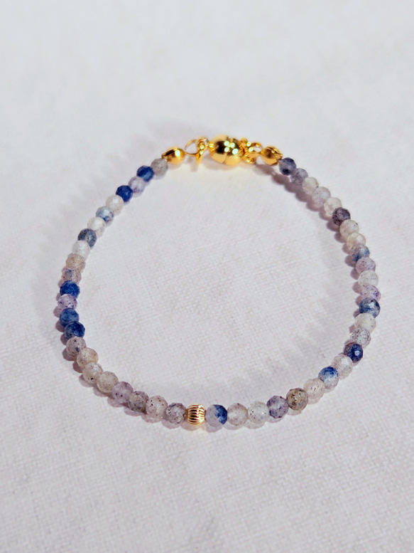 14kgf・デュモルツェライトインクオーツの細身ブレスレット　＼不器用さんでも安心、ストレスゼロのワンタッチ装着！／ 5枚目の画像