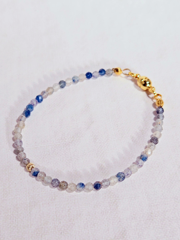 14kgf・デュモルツェライトインクオーツの細身ブレスレット　＼不器用さんでも安心、ストレスゼロのワンタッチ装着！／ 2枚目の画像