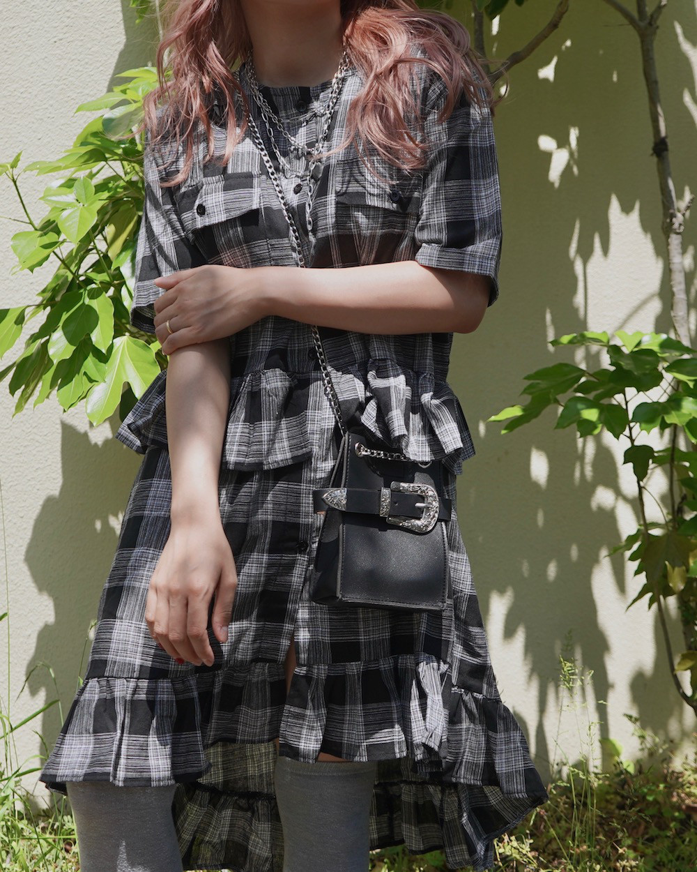 Monotone Check Frill Point Onepiece (black)　ワンピース　黒　シンプル 5,444円