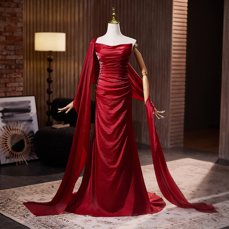 綺麗 赤 マーメイドドレス パーティードレス 肩飾りが付 シンプル 高級感 演奏会 二次会 前撮り 披露宴 08923 16,841円