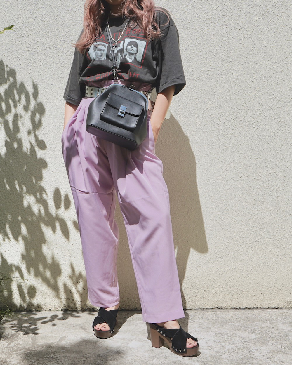 Two Tuck Tapered Pants (lilac) *with Belt　パンツ　ピンク　シンプル