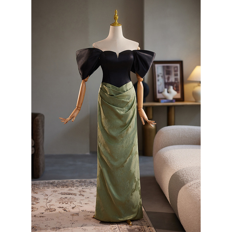 豪華 緑 オフショルダー パーティードレス 高級感 結婚式 謝恩会 演奏会 前撮り 披露宴 08920