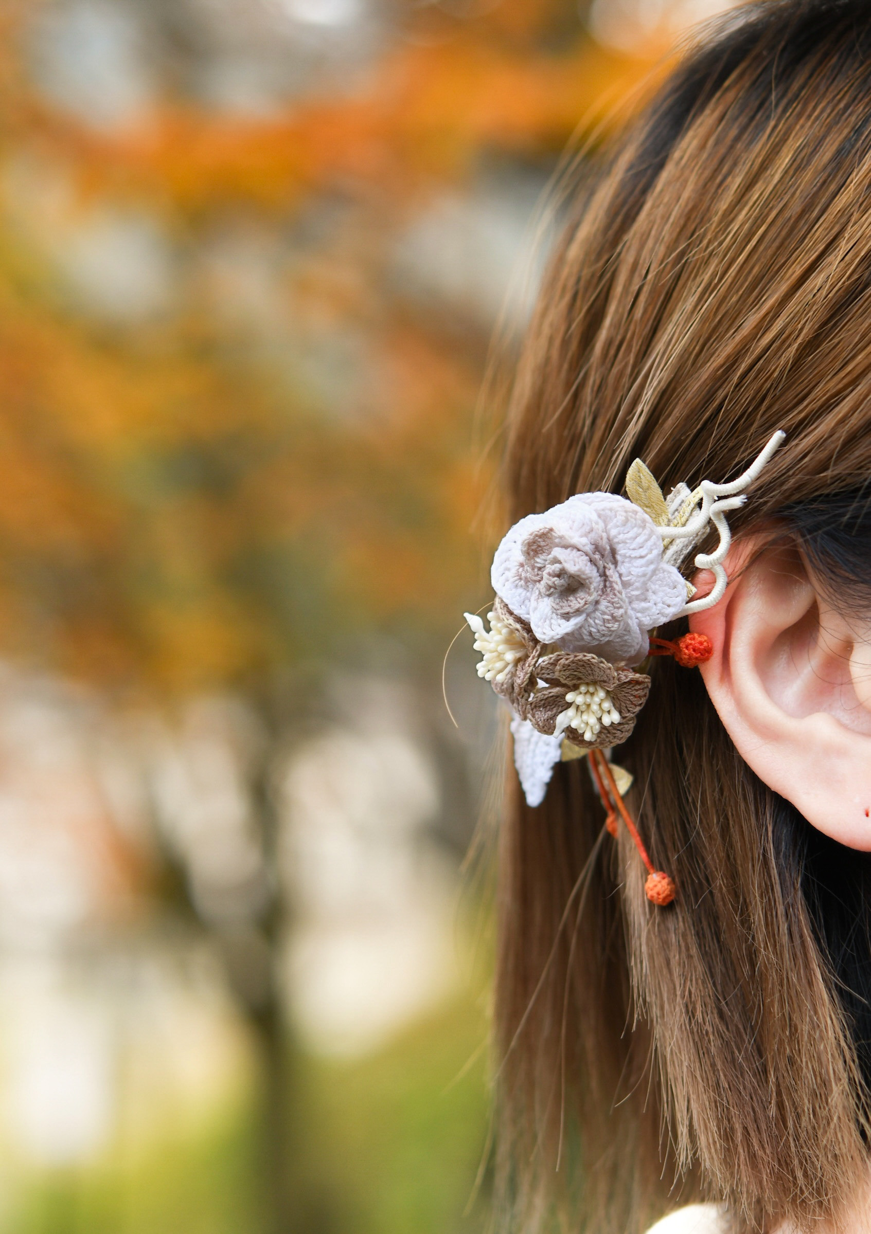 【受注制作20日】バレッタ　薔薇の園（ブラウンベージュ）　手編み　レース編み