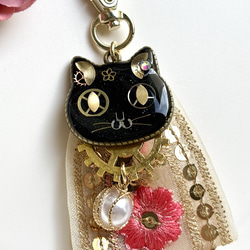 レジン 螺鈿と歯車のハチワレ猫 ヘアクリップ ブルー ヘアクリップ